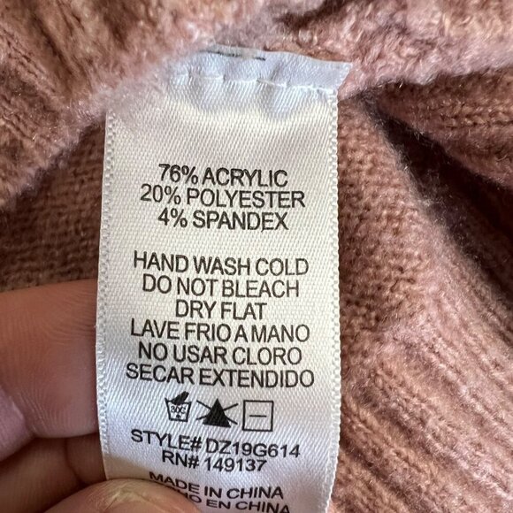 Double Zero Turtleneck Sweater Women's Size Small Pink Knit Hi Low Long Sleeve - Picture 9 of 9